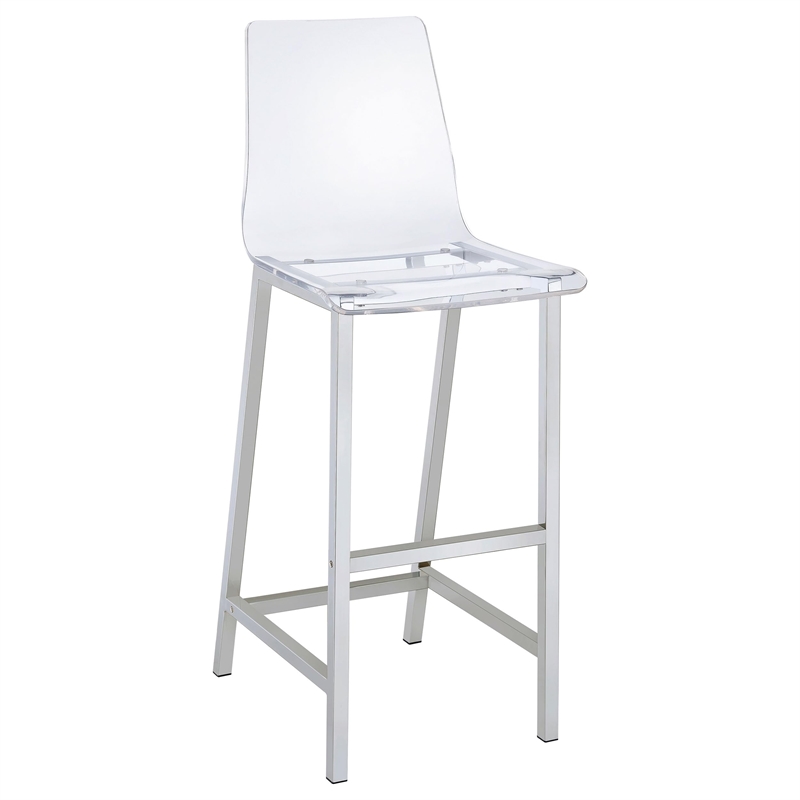 Pemberly Row Clear Acrylic Bar Chair Set of 2 with Footrest in Chrome