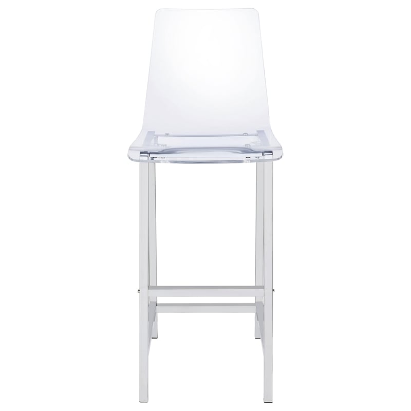Pemberly Row Clear Acrylic Bar Chair Set of 2 with Footrest in Chrome