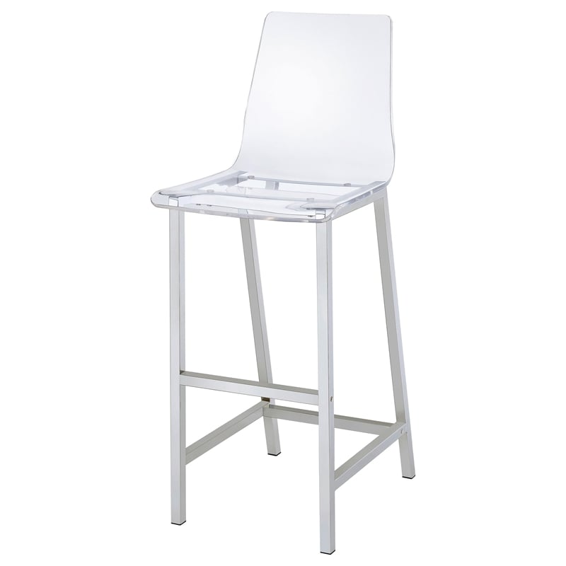 Pemberly Row Clear Acrylic Bar Chair Set of 2 with Footrest in Chrome