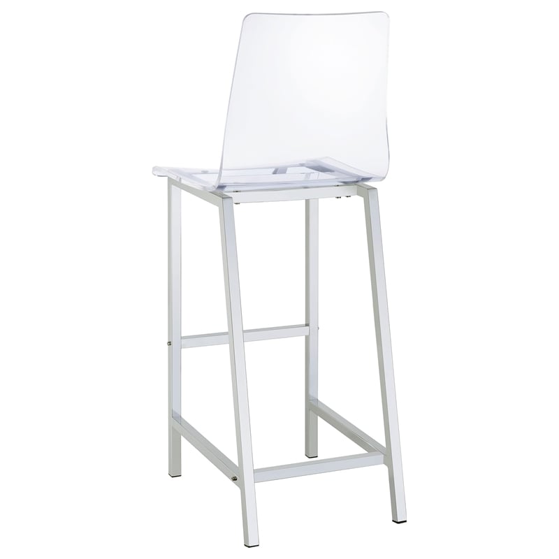 Pemberly Row Clear Acrylic Bar Chair Set of 2 with Footrest in Chrome