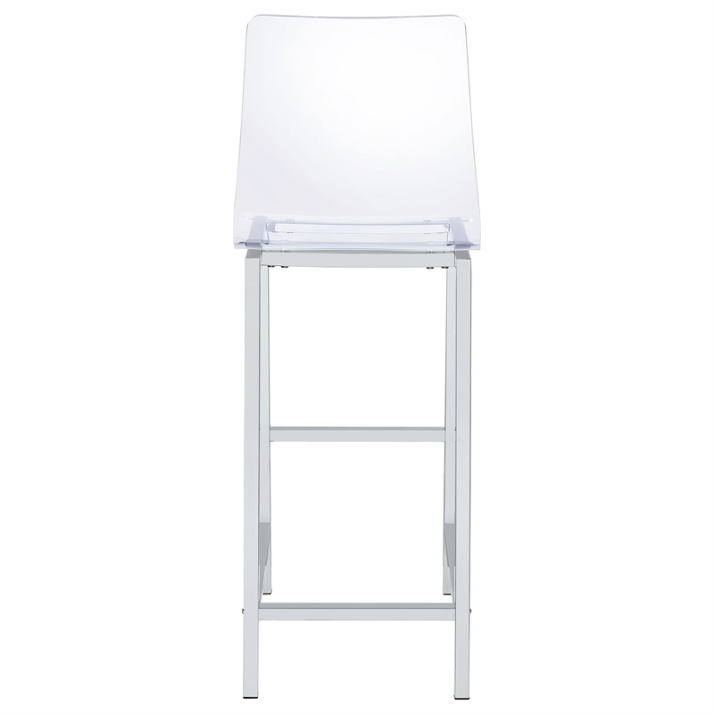 Pemberly Row Clear Acrylic Bar Chair Set of 2 with Footrest in Chrome