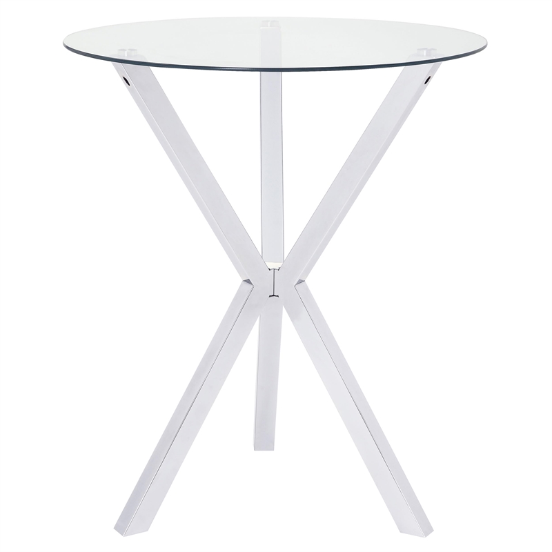 Pemberly Row Round 35-inch Glass Top Bistro Bar Table in Chrome