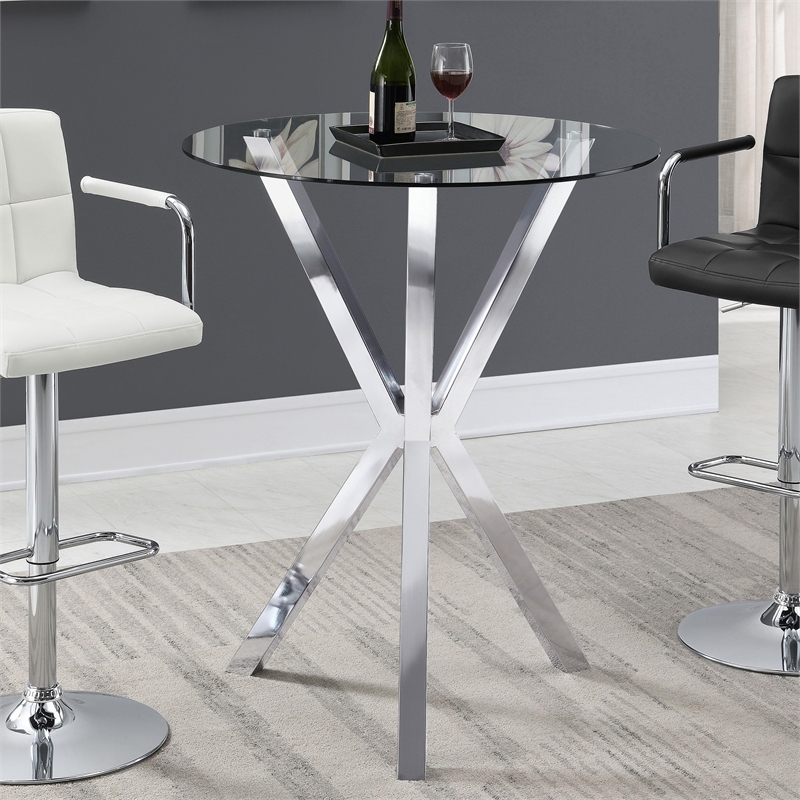 Pemberly Row Round 35-inch Glass Top Bistro Bar Table in Chrome