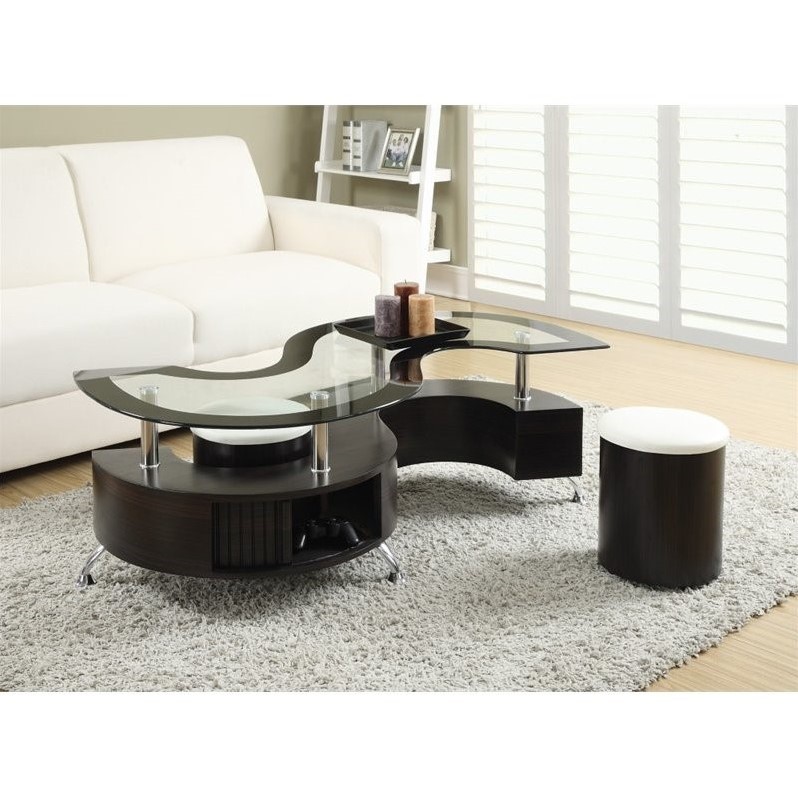 Pemberly Row 3-piece Coffee Table and Stools Set in Cappuccino