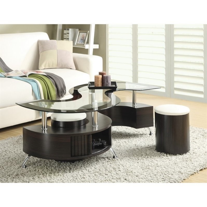 Pemberly Row 3-piece Coffee Table and Stools Set in Cappuccino
