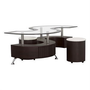 Pemberly Row 3-piece Coffee Table and Stools Set in Cappuccino