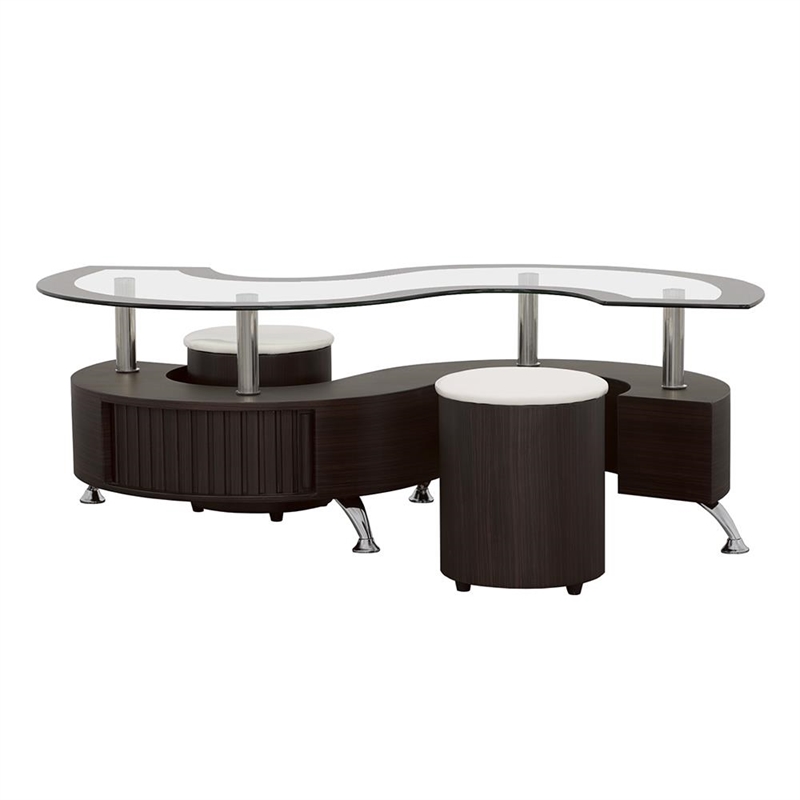 Pemberly Row 3-piece Coffee Table and Stools Set in Cappuccino