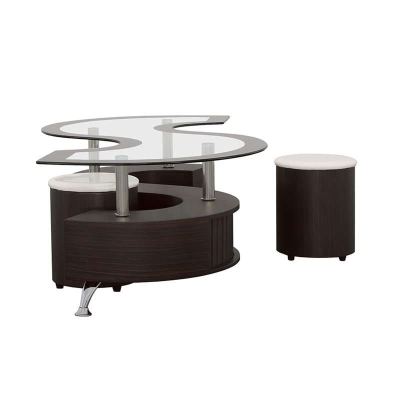Pemberly Row 3-piece Coffee Table and Stools Set in Cappuccino