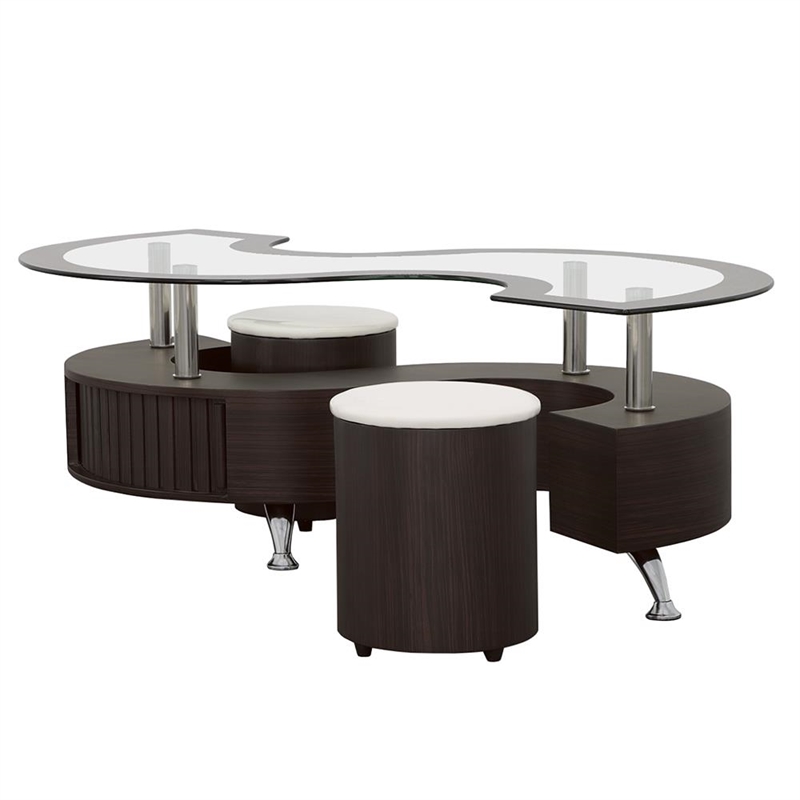 Pemberly Row 3-piece Coffee Table and Stools Set in Cappuccino