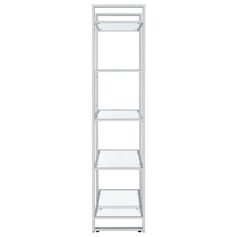 Pemberly Row 79-inch 5-shelf Tempered Glass Bookshelf in Chrome