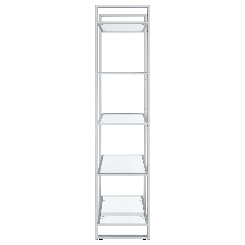 Pemberly Row 79-inch 5-shelf Tempered Glass Bookshelf in Chrome