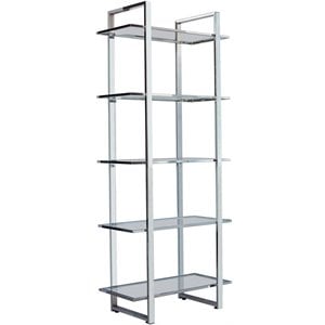 Pemberly Row 79-inch 5-shelf Tempered Glass Bookshelf in Chrome