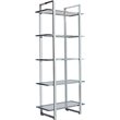 Pemberly Row 79-inch 5-shelf Tempered Glass Bookshelf in Chrome