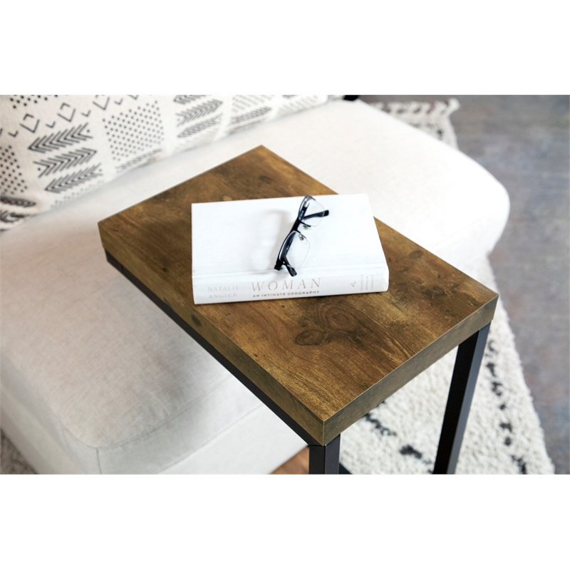 Pemberly Row Engineered Wood C-Shape Sofa Side Table in Antique Nutmeg