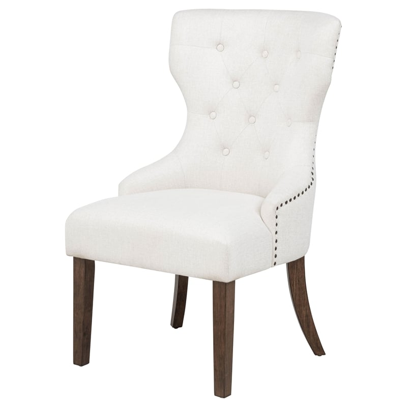 Pemberly Row 19.5'' Fabric Upholstered Dining Side Chair in Beige/Dark Oak