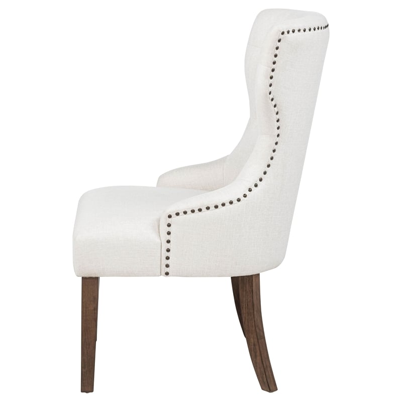 Pemberly Row 19.5'' Fabric Upholstered Dining Side Chair in Beige/Dark Oak