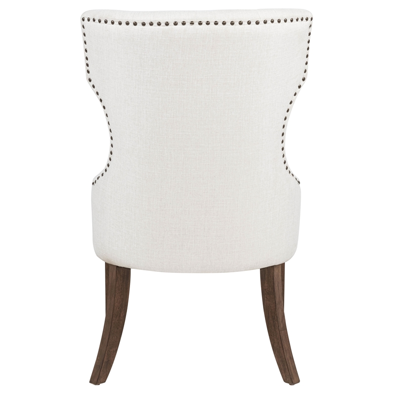 Pemberly Row 19.5'' Fabric Upholstered Dining Side Chair in Beige/Dark Oak