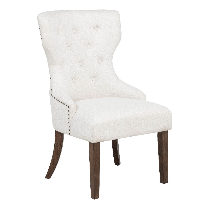 Pemberly Row 19.5'' Fabric Upholstered Dining Side Chair in Beige/Dark Oak