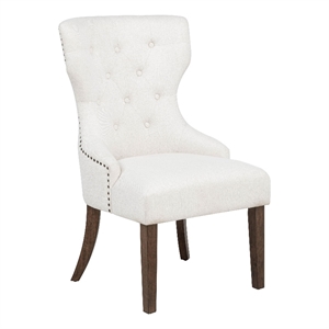 Pemberly Row 19.5'' Fabric Upholstered Dining Side Chair in Beige/Dark Oak