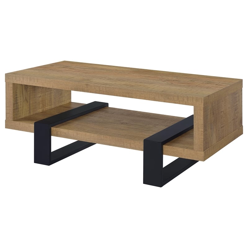 Pemberly Row Engineered Wood Cocktail Coffee Table with Shelf in Mango