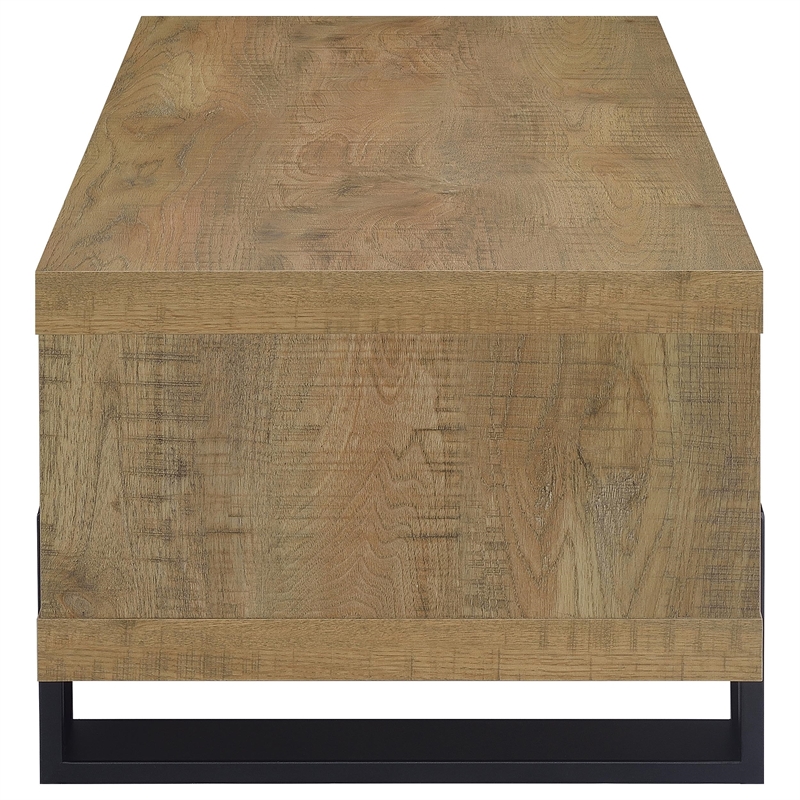 Pemberly Row Engineered Wood Cocktail Coffee Table with Shelf in Mango