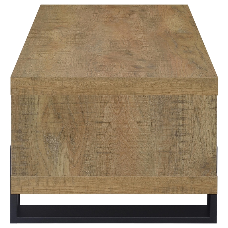 Pemberly Row Engineered Wood Cocktail Coffee Table with Shelf in Mango