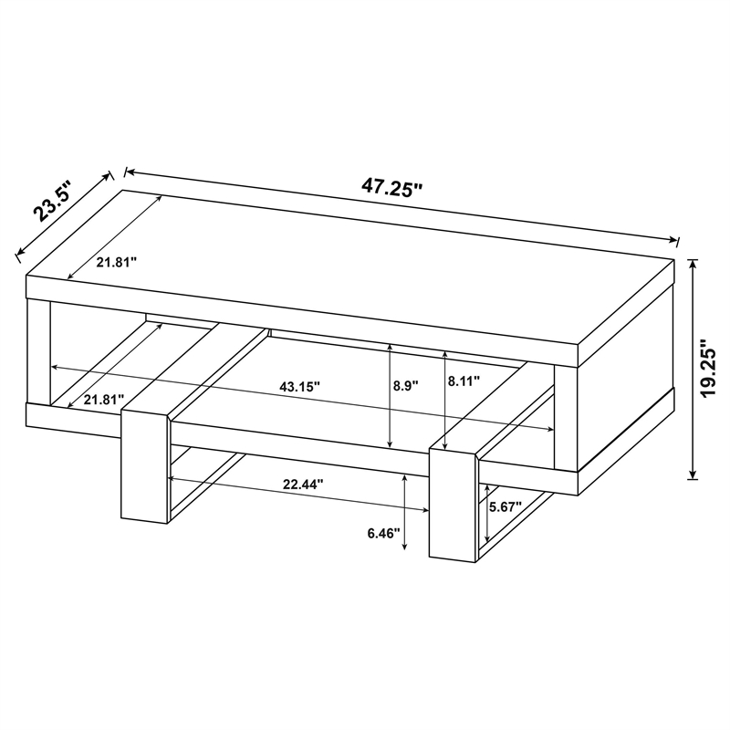 Pemberly Row Engineered Wood Cocktail Coffee Table with Shelf in Mango