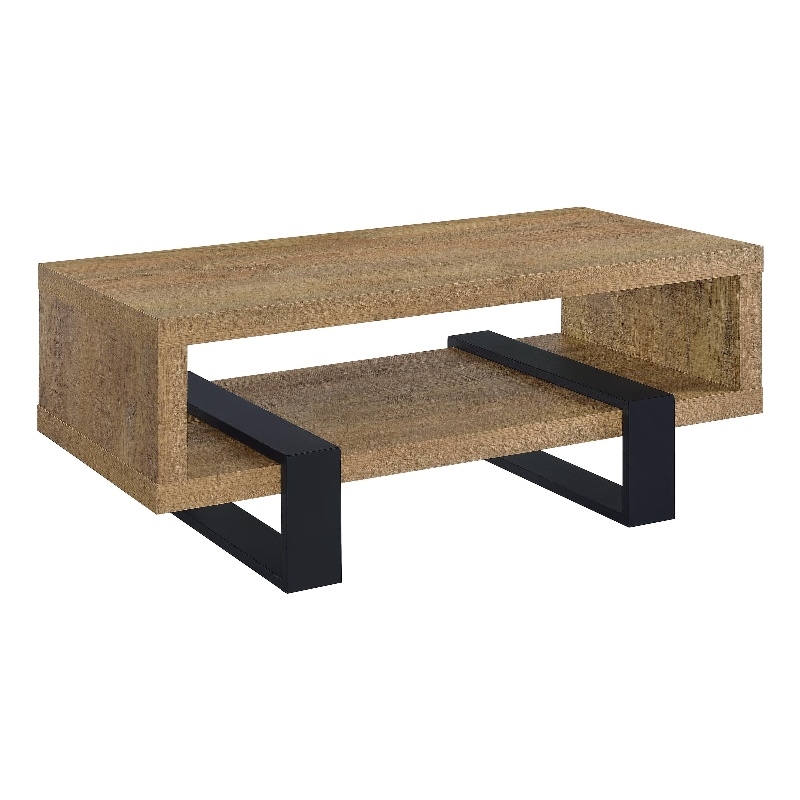 Pemberly Row Engineered Wood Cocktail Coffee Table with Shelf in Mango