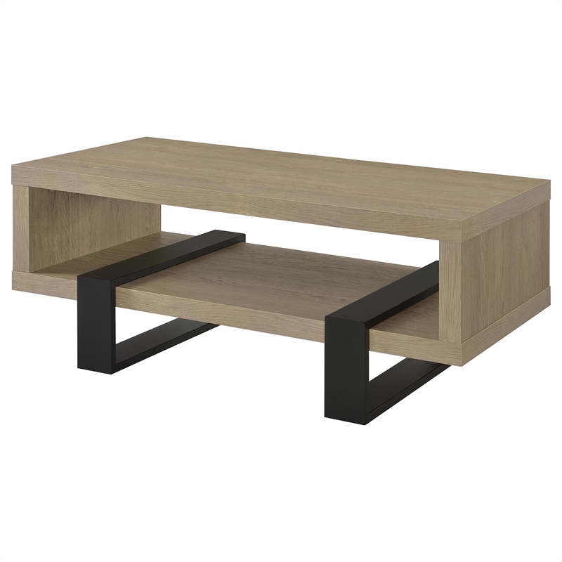 Pemberly Row Engineered Wood Cocktail Coffee Table with Shelf in Latte