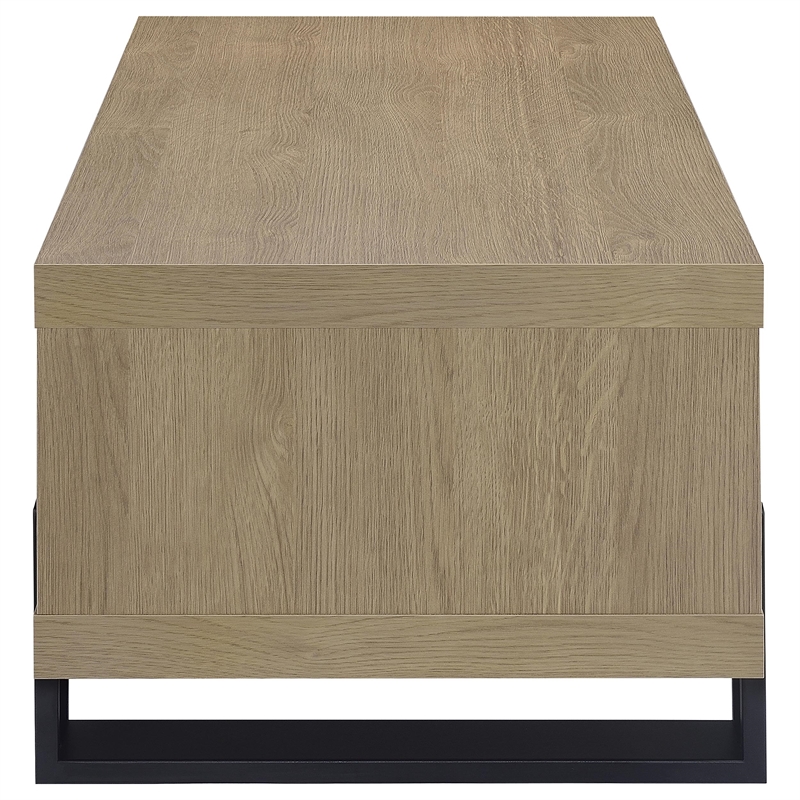 Pemberly Row Engineered Wood Cocktail Coffee Table with Shelf in Latte