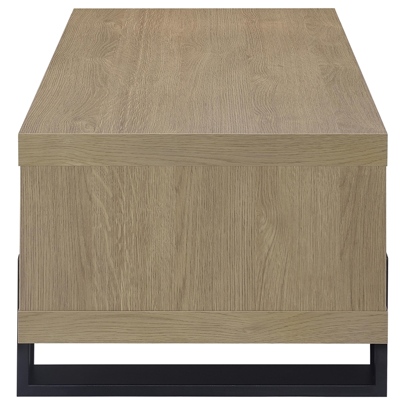 Pemberly Row Engineered Wood Cocktail Coffee Table with Shelf in Latte