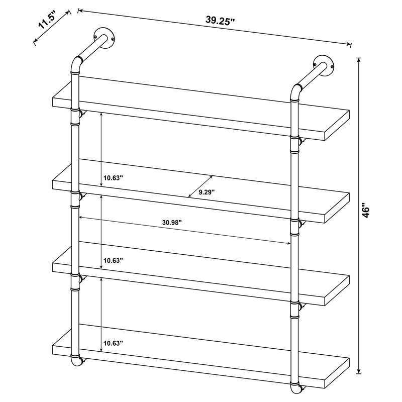 Pemberly Row 39-Inch 4-Shelf Wall Mounted Bookshelf in Rustic Oak