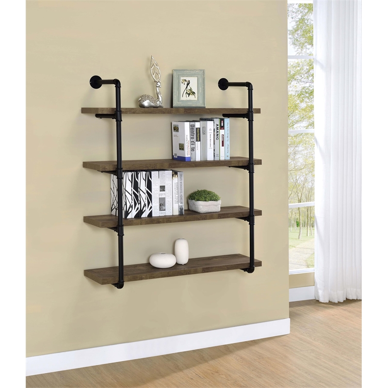 Pemberly Row 39-Inch 4-Shelf Wall Mounted Bookshelf in Rustic Oak