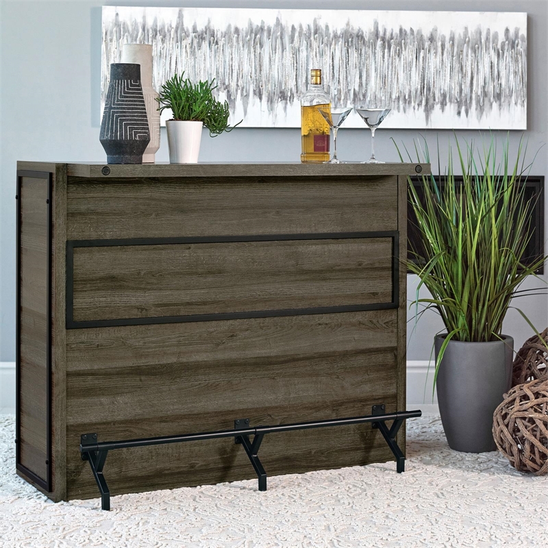 Pemberly Row 5-Shelf Composite Wood Home Bar Wine Cabinet in Aged Oak
