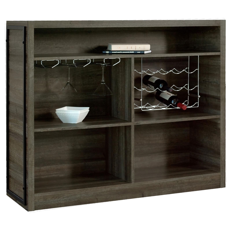 Pemberly Row 5-Shelf Composite Wood Home Bar Wine Cabinet in Aged Oak