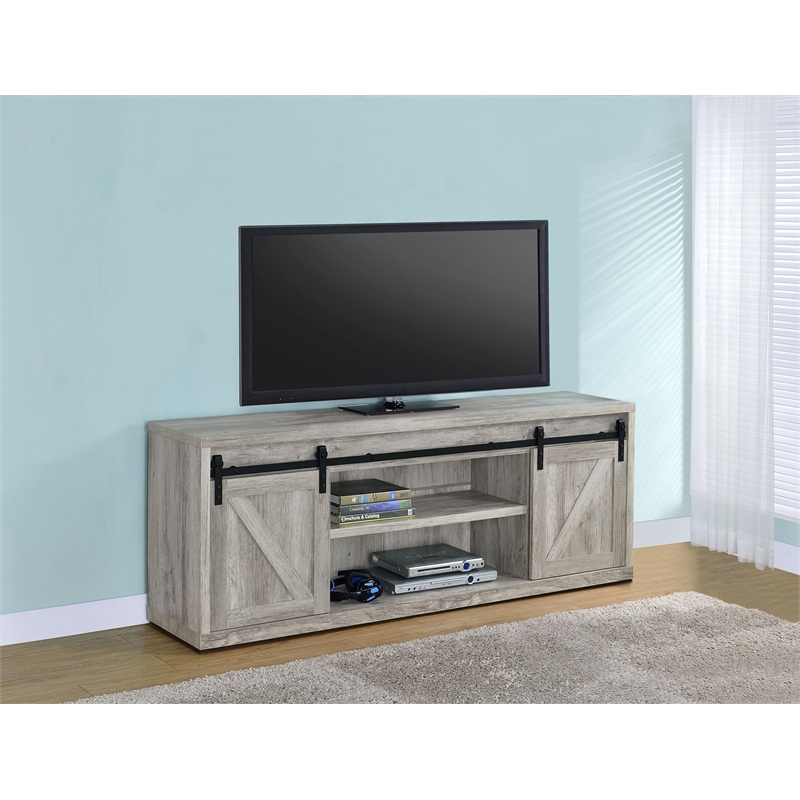 Pemberly Row 2-Door Engineered Wood 71-Inch TV Stand in Grey Driftwood