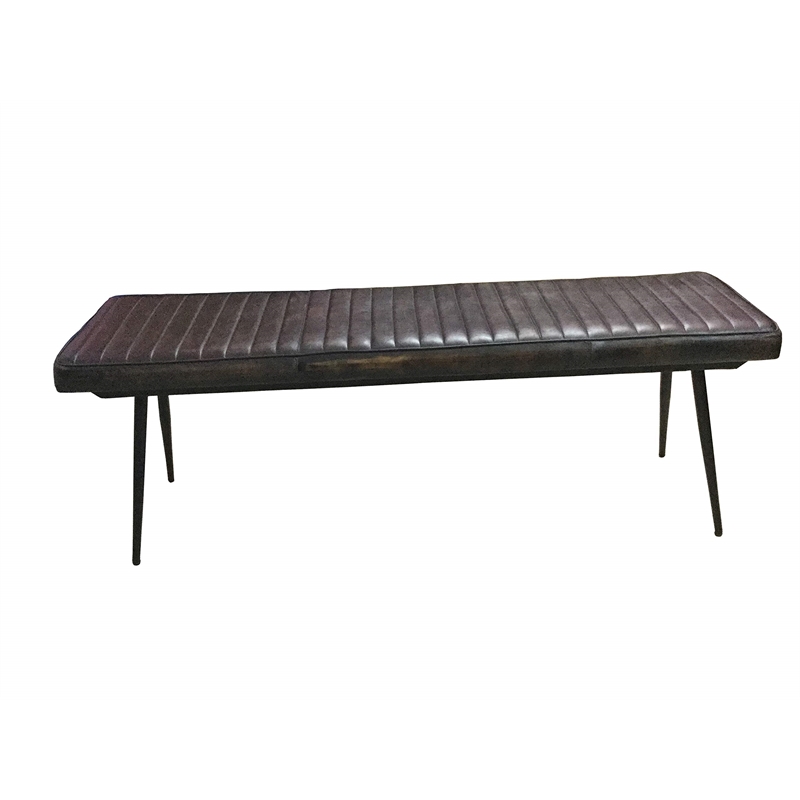 Pemberly Row Leather Upholstered Dining Bench in Antique Espresso