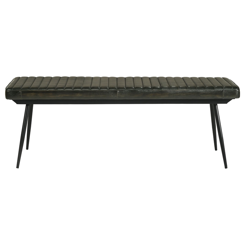 Pemberly Row Leather Upholstered Dining Bench in Antique Espresso