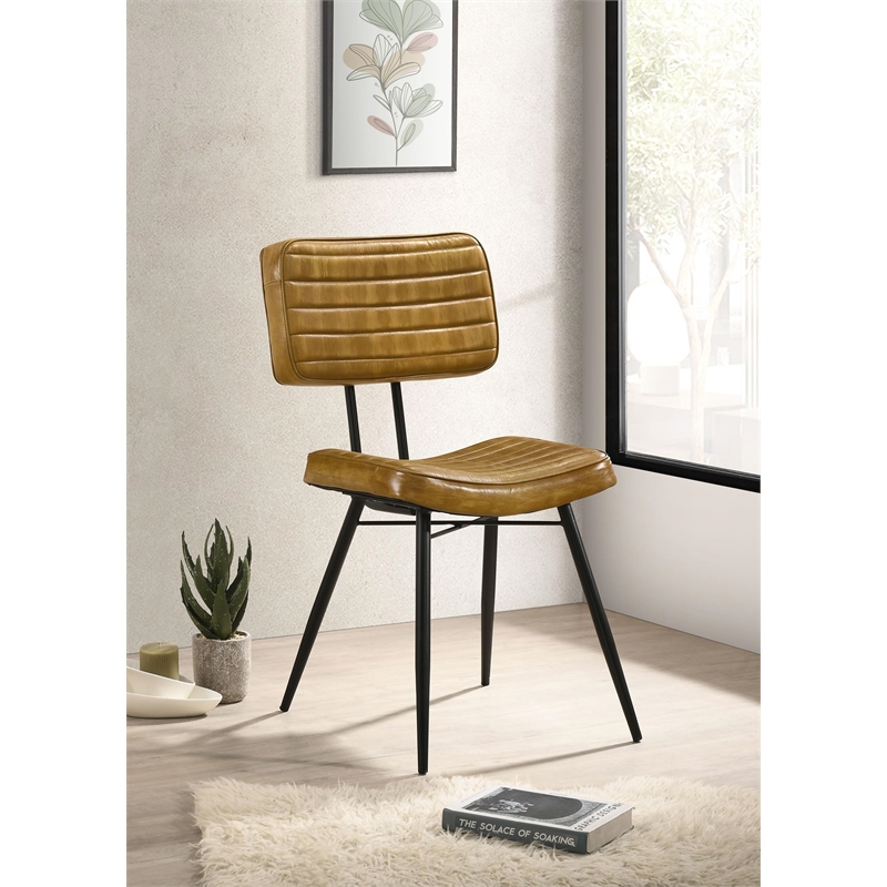 Pemberly Row 2-Piece Leather Upholstered Dining Side Chair Set in Camel