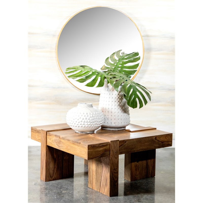 Pemberly Row Square Solid Wood Coffee Table in Natural Sheesham