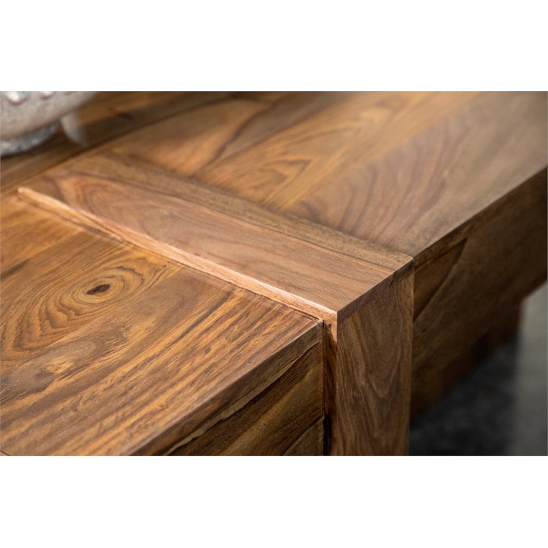 Pemberly Row Square Solid Wood Coffee Table in Natural Sheesham