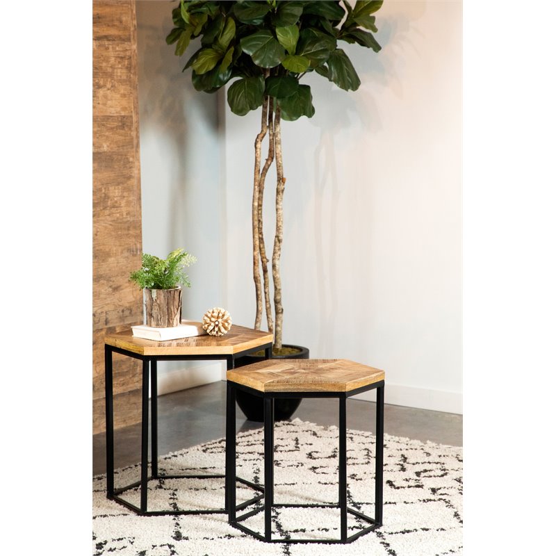 Pemberly Row 2-Piece Hexagonal Nesting Tables in Natural and Black