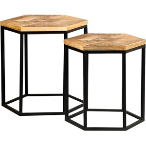 Pemberly Row 2-Piece Hexagonal Nesting Tables in Natural and Black