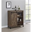Pemberly Row Sliding Door Home Bar Wine Cabinet in Rustic Oak