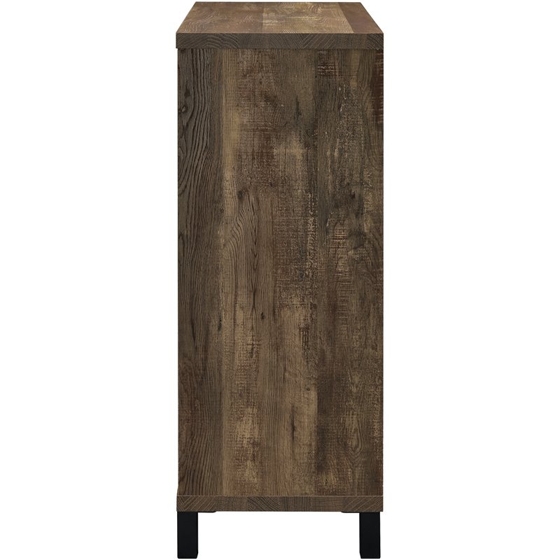 Pemberly Row Sliding Door Home Bar Wine Cabinet in Rustic Oak