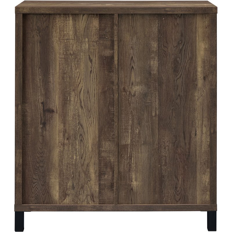 Pemberly Row Sliding Door Home Bar Wine Cabinet in Rustic Oak