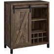 Pemberly Row Sliding Door Home Bar Wine Cabinet in Rustic Oak