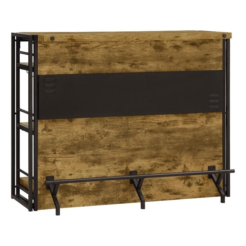 Pemberly Row 3-shelf Home Bar Wine Cabinet with Footrest in Rustic Nutmeg