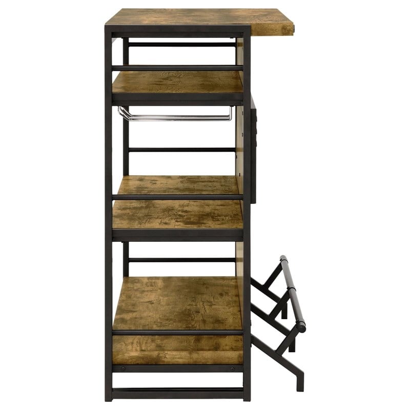 Pemberly Row 3-shelf Home Bar Wine Cabinet with Footrest in Rustic Nutmeg