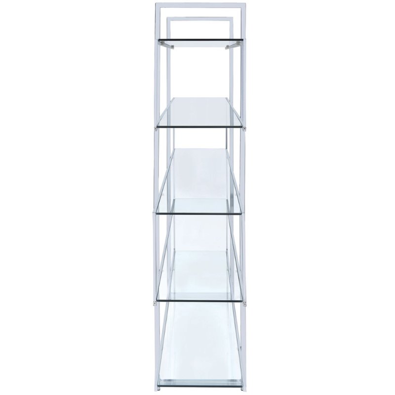 Pemberly Row 63-inch 5-shelf Tempered Glass Bookshelf in Clear and Chrome